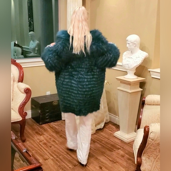 Green & Black Knitted Fox Fur Coat NWT - Picture 14 of 17